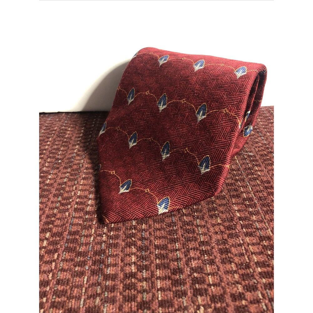 NEO Bill Blass Men's Tie Red Geometric 58" Long 4" Wide Silk USA Preppy Necktie